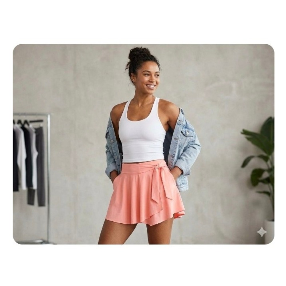 Athletic Wrap Skort Coral Pink High Waisted Tennis Skirt with Shorts Size S